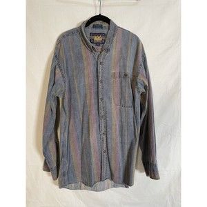 Ralph Lauren Chaps Vintage Button Down Shirt Blue Multi Color Stripe  Size Large